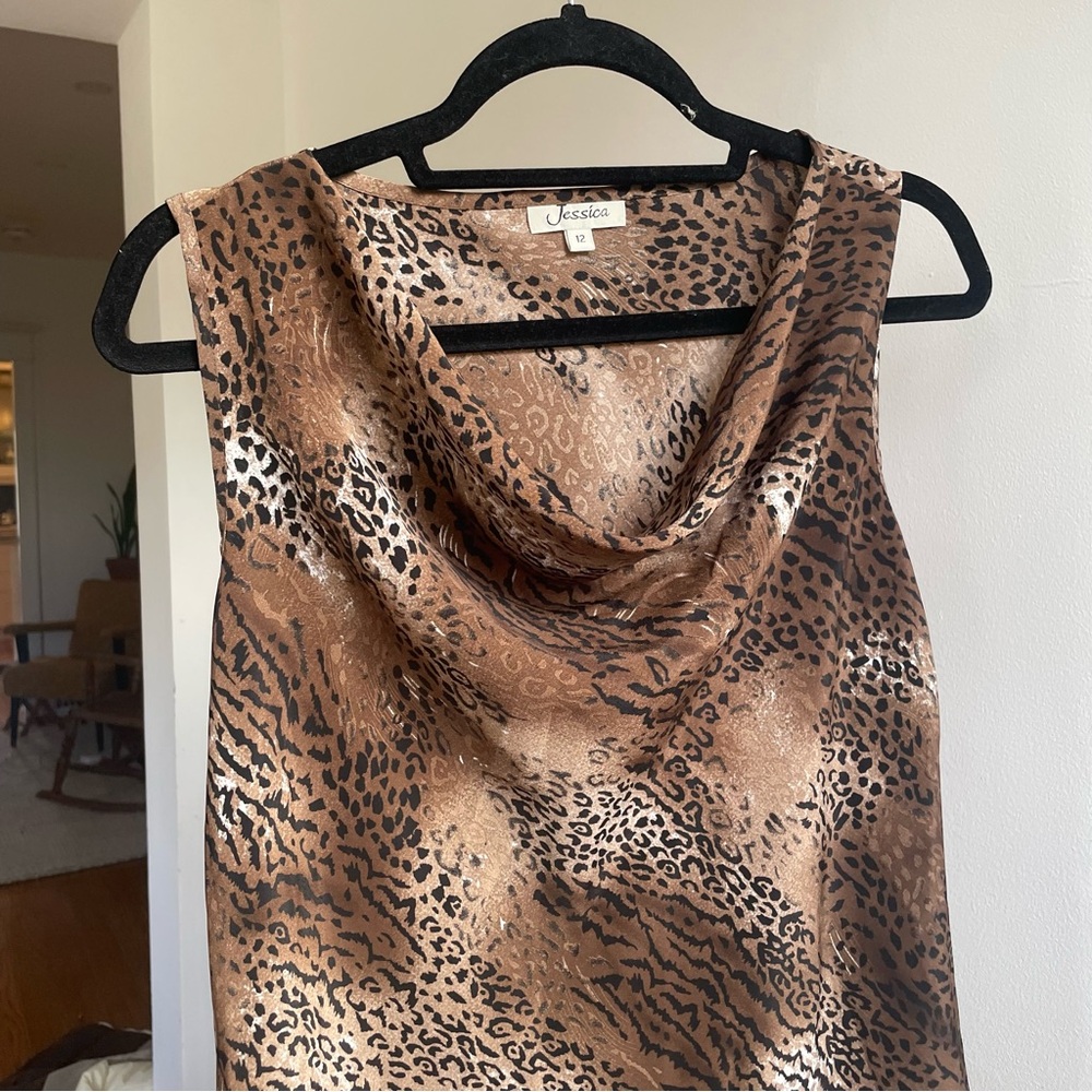 Vintage Brown and Black Leopard Print Midi Dress